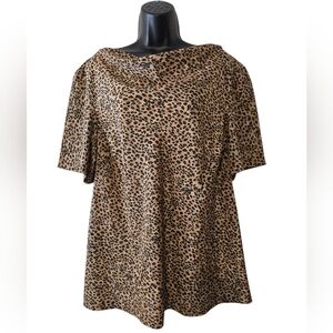 Leslie Fay Tan Leopard Print Blouse Size 16WP Shimmer